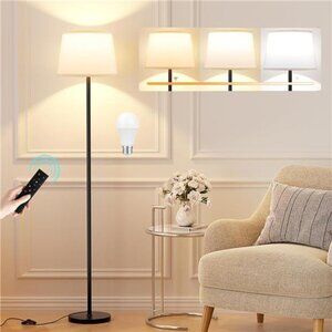 Modern Floor Lamp with Adjustable Brightness, Remote Control, Black, LED Bulbs